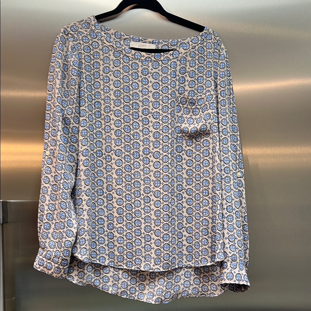 Blue and White Patterned Women's Top